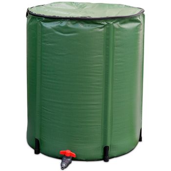 Costway Cisterna Plegable en PVC Resistente a la Intemperie con Grifo Válvula de Drenaje Filtro y Revestimiento en Red para Jardín 200 L Verde