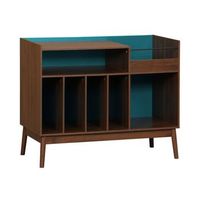mueble de vinilo vintage bicolor con decoracion de madera y fondo
