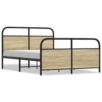 Estructura De Cama Sin Colchón Metal Roble Sonoma 140x200 Cm Vidaxl