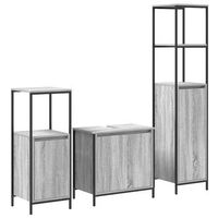 juego de muebles de bano  armario de bano con estante 3 piezas sonoma gris y negro