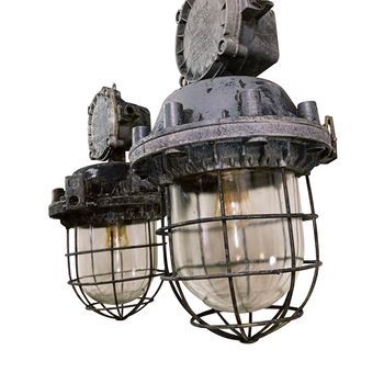 Pareja Lamparas Industrial Barco O Bunker Con Jaula Años 60 - Polaca Gris 35x65cm