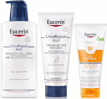 Eucerin Sun Body Oil Control Gel-Crema FPS 50 200 ml + UreaRepair Plus 400 ml + Urea Crema Pies 100 ml