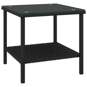 Mesa Auxiliar | Mesita Auxiliar | Mesa De Café Vidrio Templado Ratán Sintético Negro 45x45x45 Cm