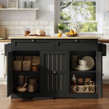 Isla De Cocina Móvil Con Tablero Plegable, 120 Cm, Cajones Y Ruedas Bloqueables