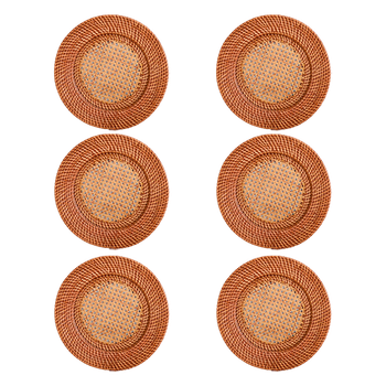 Pack 6 Uds. Bajoplato Ratán Nogal Diseño Artesanal 32,5cm Eme Mobiliario