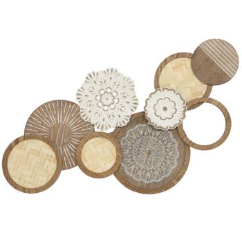 HOMCOM Decoración mural de madera, escultura mural de madera, diseño único con múltiples discos, 83,8 x 44,5 cm, madera natural   Aosom España