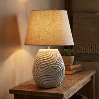 lampara de mesa de resina beige con pantalla de tela o 3555