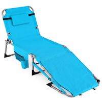 costway tumbona plegable de playa con abertura para cara y almohada extraible respaldo en 4 posiciones con correa y asa para piscina jardin azul