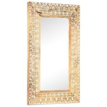 Espejo Tallado A Mano Madera Maciza De Mango 80x50x2,6 Cm Vidaxl