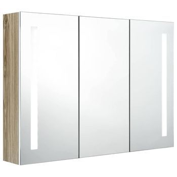 Armario De Baño Con Espejo Led Blanco Y Roble 89x14x62 Cm Vidaxl