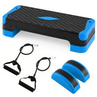 costway plataforma step 3 en 1 ajustable con 2 elevadores 2 equilibradores 2 bandas elasticas antideslizante para casa gimnasio azul
