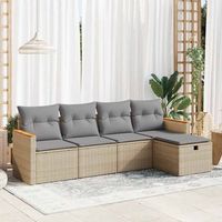 juego de sofas jardin con cojines 5 uds  juego de muebles de jardin ratan sintetico beige cfw72807