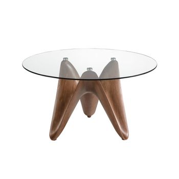 Mesa comedor redonda cristal templado y nogal - 140 x 75