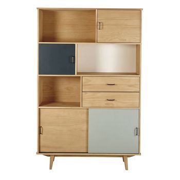 Librería de pino macizo y MDF multicolor de 116 cm