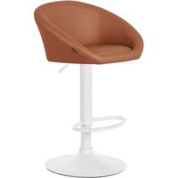 taburete de bar con asiento giratorio 360 altura regulable en pvc marron base de metal blanco 100004772