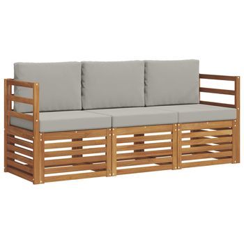 Juegos De Sofás Con Cojín 3 Piezas | Mueble De Jardín Gris Natural Y Claro