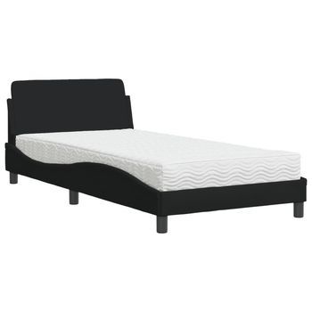 Cama Individual | Cama Para Adulto | Cama Con Colchón Dover Tela Negro 100x200 Cm