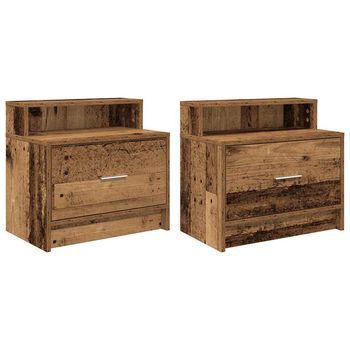 Pack 2 Uds Mesitas De Noche | Mesilla De Noche Con Cajón Madera Vieja 51x31x47 Cm