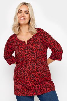 Yours Top Rojo Floral De Algodón, Mujer Curvy Y Tallas Grandes, Yours