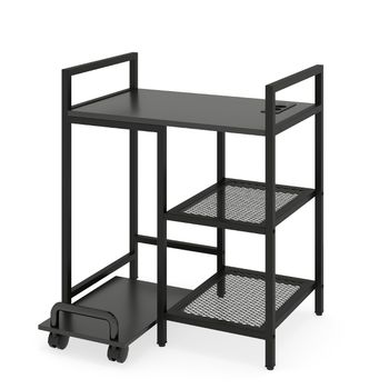 Costway Soporte para Impresora con Estación de Carga Mesa para Impresora de 3 Niveles con Estantes Soporte Móvil con Ruedas Bloqueables Negro