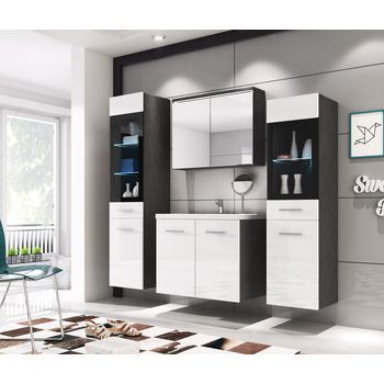 Conjunto De Muebles De Baño Madrid Ii, Juego De Muebles De Baño, Lavabo Incluido, Sin Iluminación Led, Color Matera/blanco Brillo