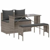 set comedor de jardin 3 uds con cojines ratan sintetico gris cfw352276