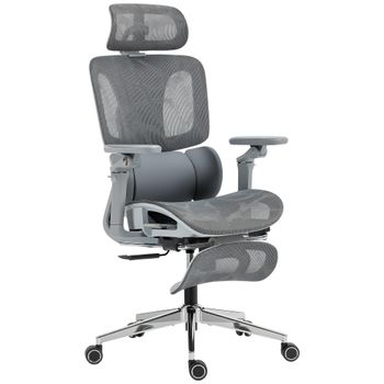 HOMCOM Silla de Oficina Ergonómica con Reposabrazos 6D Reposacabezas y Profundidad de Asiento Regulables Malla Gris   Aosom España