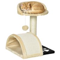 pawhut arbol rascador para gatos altura 40 cm de 2 niveles con poste tablero plataformas y juguete de bola colgante 355x37x46 cm beige   aosom espana