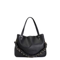 bolso shopping con logo en relieve y bandolera de cadena tejida black