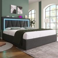 sweiko cama tapizada doble 160x200 cm lino led usb tipo c iluminacion almacenamiento somier laminas