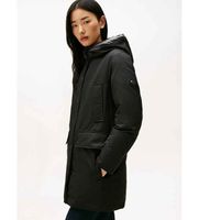 tommy hilfiger para mujer ww0ww46533 parka acolchada con capucha a contraste negro s casual nylon manga larga