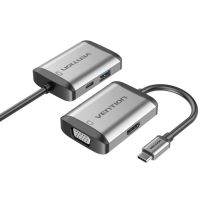 conversor vention tfahb usb-c hdmi vga usb 30 pd 87w 15cm gris cuerpo aluminio