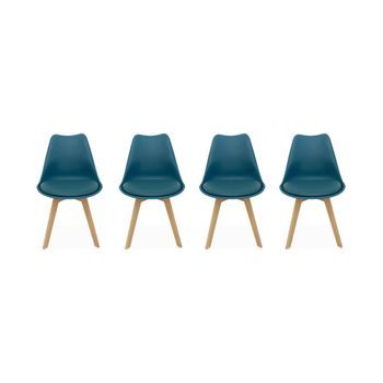 Silla Escandinava Con Patas De Madera De Haya, Set De 4, Azul