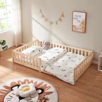 Cama Montessori Infantil Tanna Con Barandilla 120x200 Cm - Natural [en.casa]