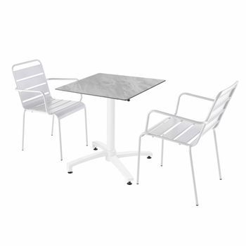 Mesa De Jardín De Mártaupe Laminado Y 2 Sillones Blancos, Opéra - Oviala