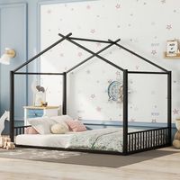 cama cabina 140 x 200 cm con cabecero - cama infantil - metal - somier de laminas - negro