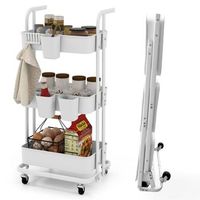 carrito de cocina plegable de 3 niveles con ruedas de metal con asa