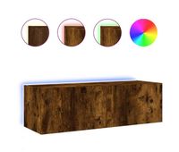 mueble tv - mesa de tv de pared con luces led roble ahumado 100x35x31 cm