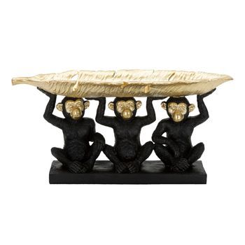 Monos Con Portaobjetos De Resina Negra Y Dorada Cm 43x15,7x20