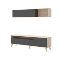 composicion de salon bonn con modulo alto y mueble de tv grafitonatural
