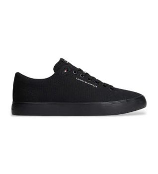 Tommy Hilfiger para hombre. FM0FM05817 Zapatillas de lona con logo negro (44), Tela, Plano, Cordones, Casual