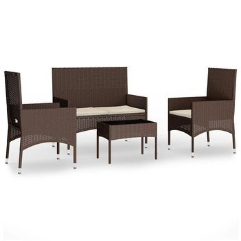 Conjunto Muebles De Jardín 4 Uds | Mesa Y Sillas Y Cojines Ratán Sintético Marrón