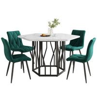 conjunto mesa de cocina y juego de comedor 5 piezas mesa de comedor hexagonal 1155x100x75cm diseno moderno y resistente mdf y metal blanco y verde