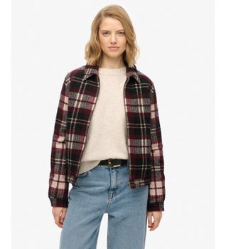 Superdry para mujer. W5011945A Chaqueta Checked Ranch Quilted granate (L), Casual, Poliéster