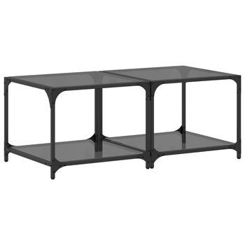Mesas De Centro 2 Uds Vidrio Negro Y Acero 50x50x40 Cm Vidaxl
