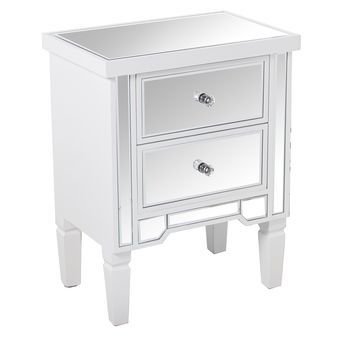 Mesa De Noche Madera,espejo Con  2 Cajones Blanco