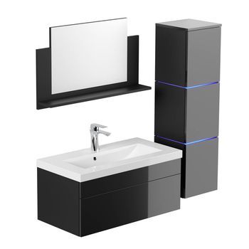 Conjunto Completo De Muebles De Baño Wangerooge Big L - Negro Made In Germany