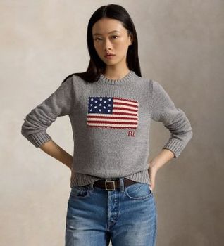 Polo Ralph Lauren para mujer. 211B28830002 Jersey de algodón con cuello redondo gris (S), Casual, Manga larga