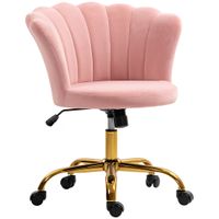 homcom silla de oficina en terciopelo silla de tocador con respaldo en petalo altura ajustable 69x64x80-90 cm rosa