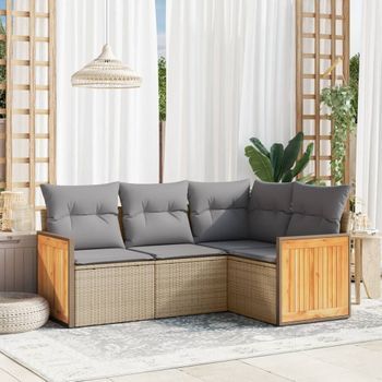 Conjunto De Sofás Jardín Con Cojines 4 Uds | Mueble Jardin Mesa Y Sillas Ratán Sintético Beige Cfw415968